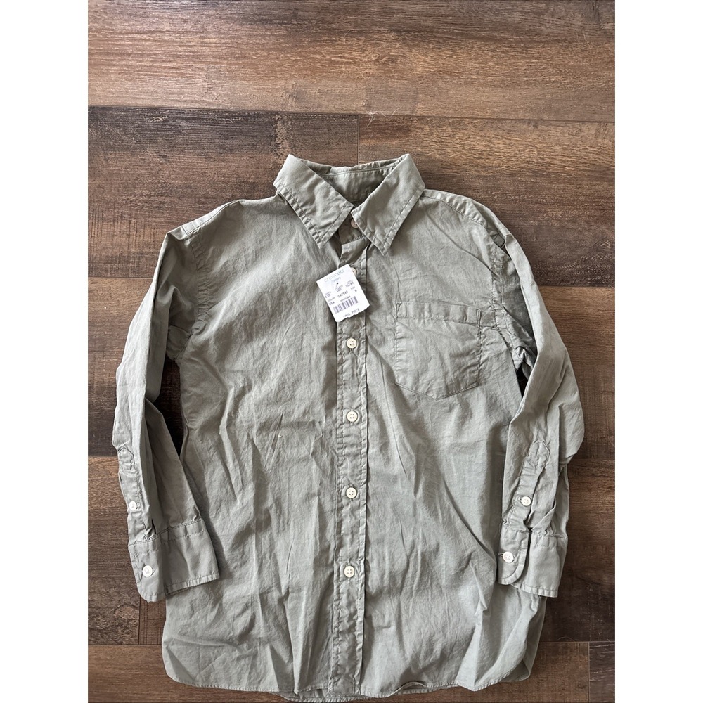 NWT crew cuts Boys Med 6/7 Long Sleeve Button Up  Army Green Preppy Dress